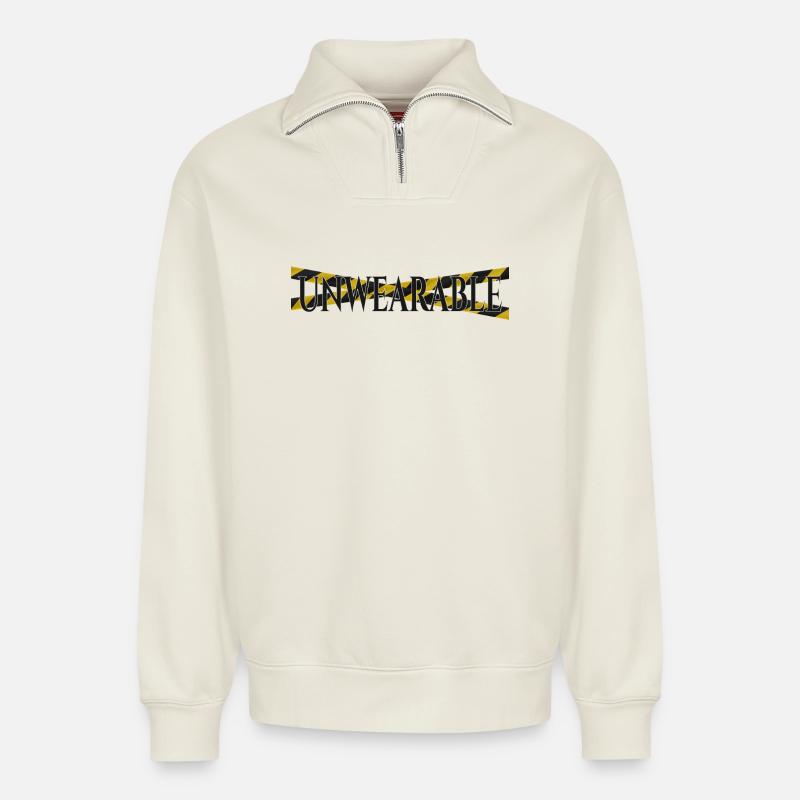 Untragbar – Statement-Design mit Warnband - Relaxed Unisex Organic Half Zip Sweatshirt – von SPREAD - Naturweiß