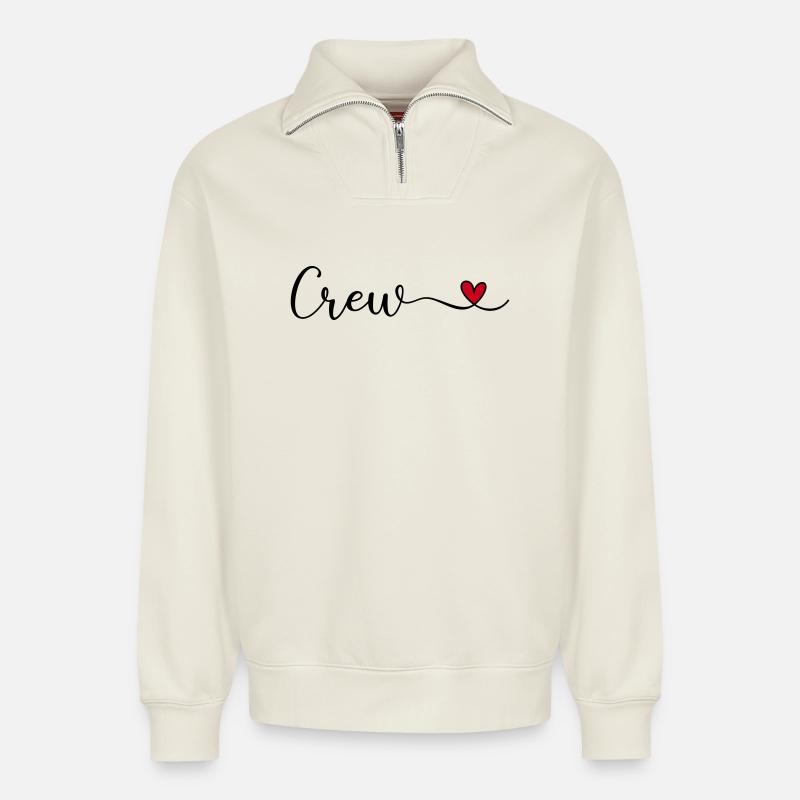 Équipe avec Heart Design - Sweat unisexe décontracté en coton biologique à demi-zip – de SPREAD - blanc cassé