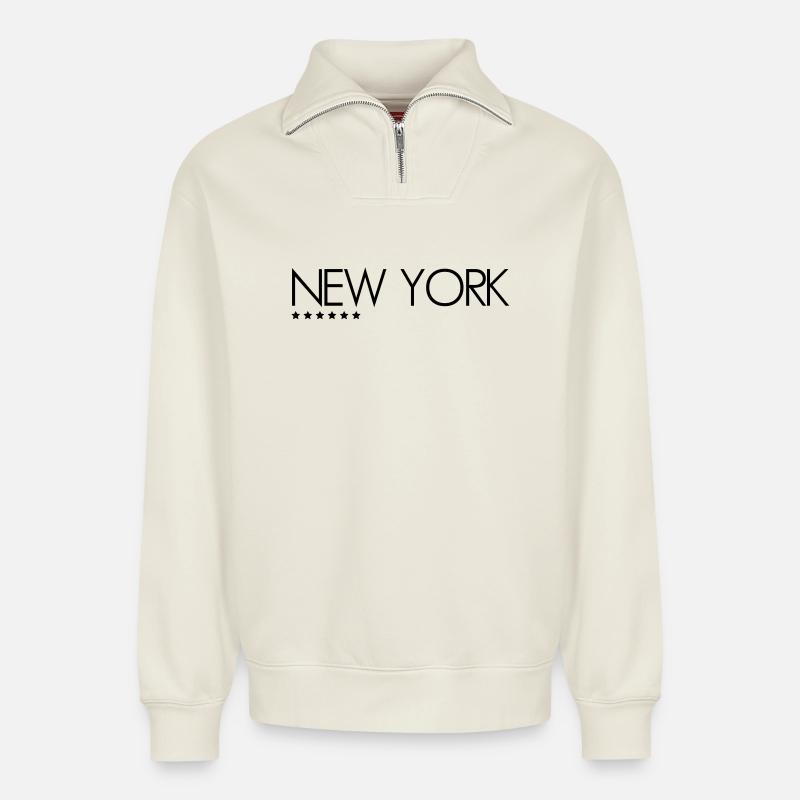 New York - Relaxed Unisex Organic Half Zip Sweatshirt – von SPREAD - Naturweiß