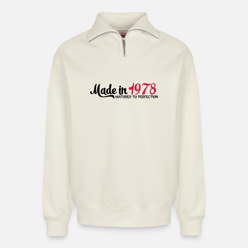 1978 - Sweat unisexe décontracté en coton biologique à demi-zip – de SPREAD - blanc cassé