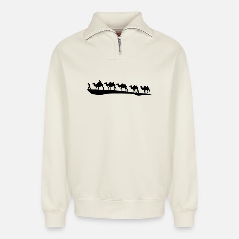 caravane - Sweat unisexe décontracté en coton biologique à demi-zip – de SPREAD - blanc cassé