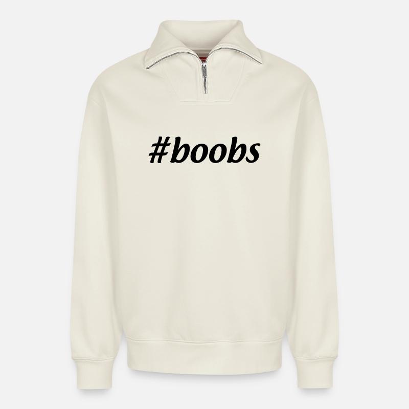 #boobs - Relaxed Unisex Organic Half Zip Sweatshirt – by SPREAD - off white