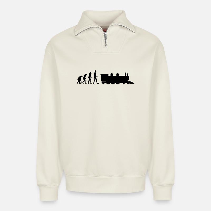 Eisenbahner / Eisenbahnen / Eisenbahn / Bahn - Relaxed Unisex Organic Half Zip Sweatshirt – von SPREAD - Naturweiß