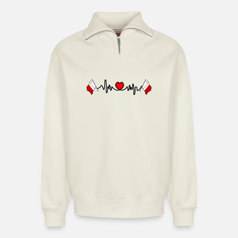 Herzfrequenz-Cardio für Malta - Relaxed Unisex Organic Half Zip Sweatshirt – von SPREAD - Naturweiß