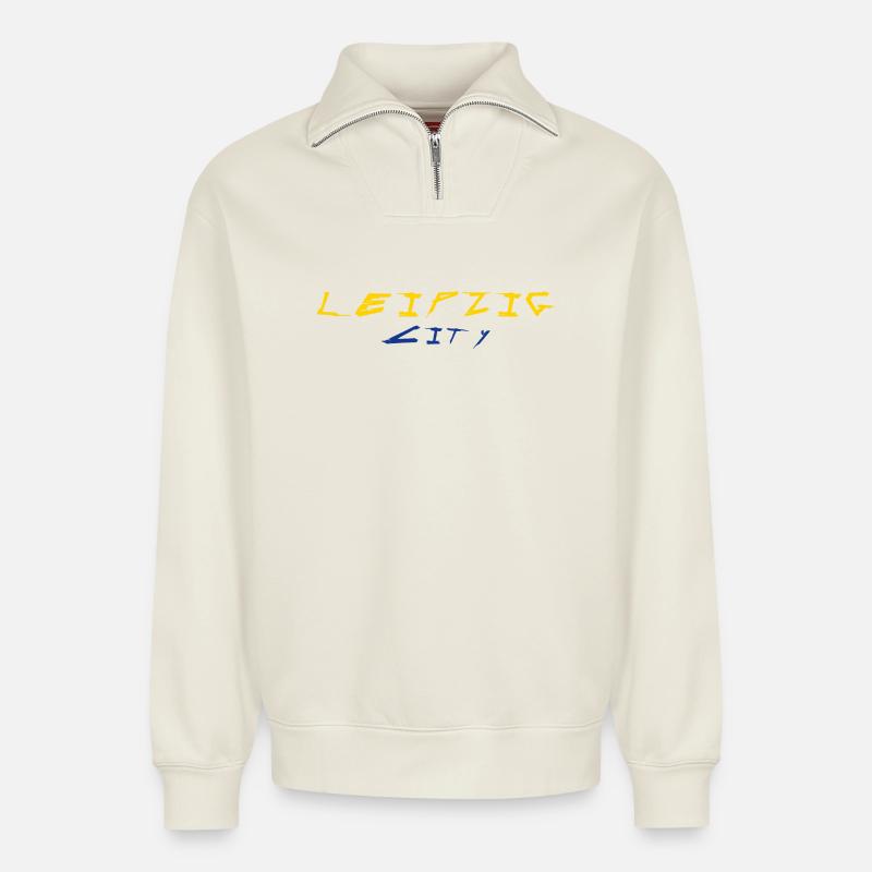 Leipzig - Relaxed Unisex Organic Half Zip Sweatshirt – von SPREAD - Naturweiß