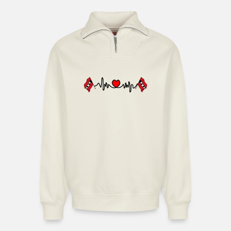 Herzfrequenz-Cardio für Amsterdam - Relaxed Unisex Organic Half Zip Sweatshirt – von SPREAD - Naturweiß
