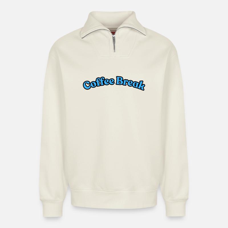 Coffee Break - Relaxed Unisex Organic Half Zip Sweatshirt – by SPREAD - off white