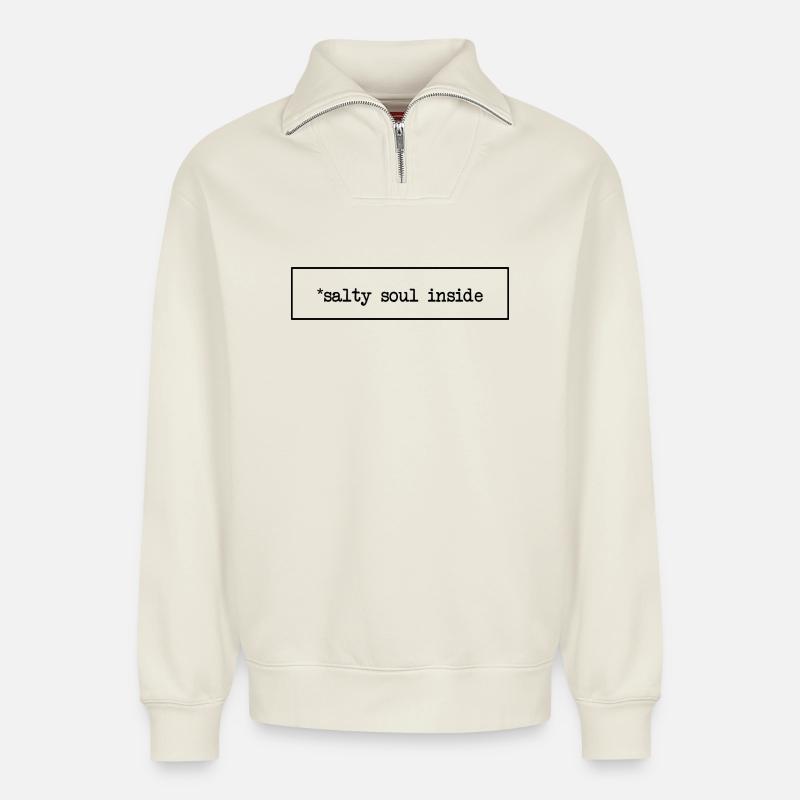 salty soul inside - Relaxed Unisex Organic Half Zip Sweatshirt – von SPREAD - Naturweiß