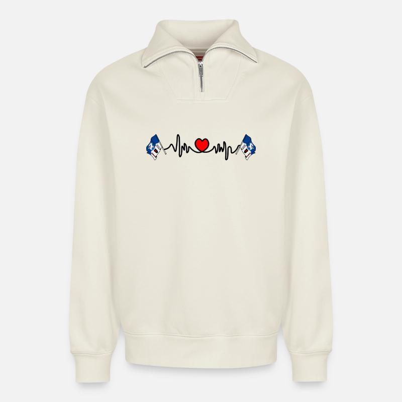 Jämtland Herzfrequenz-Design - Relaxed Unisex Organic Half Zip Sweatshirt – von SPREAD - Naturweiß