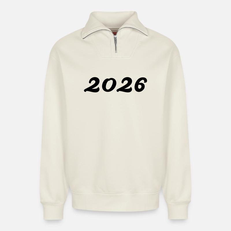 2026 - Sweat unisexe décontracté en coton biologique à demi-zip – de SPREAD - blanc cassé