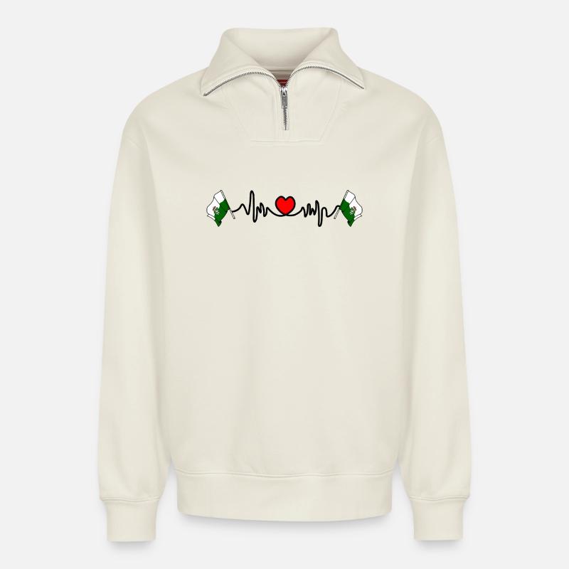Steiermark-Flaggen-Herzschlag - Relaxed Unisex Organic Half Zip Sweatshirt – von SPREAD - Naturweiß