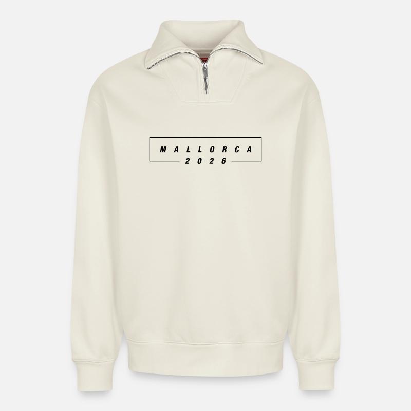 Mallorca 2026 - Relaxed Unisex Organic Half Zip Sweatshirt – von SPREAD - Naturweiß