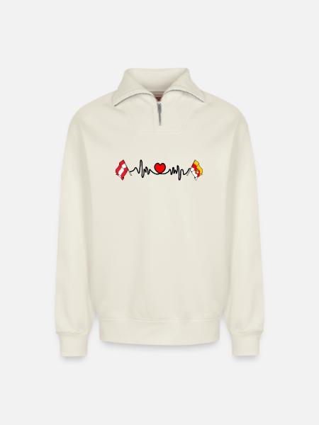 Kärnten Flags Heartbeat - Relaxed Unisex Organic Half Zip Sweatshirt – by SPREAD - off white