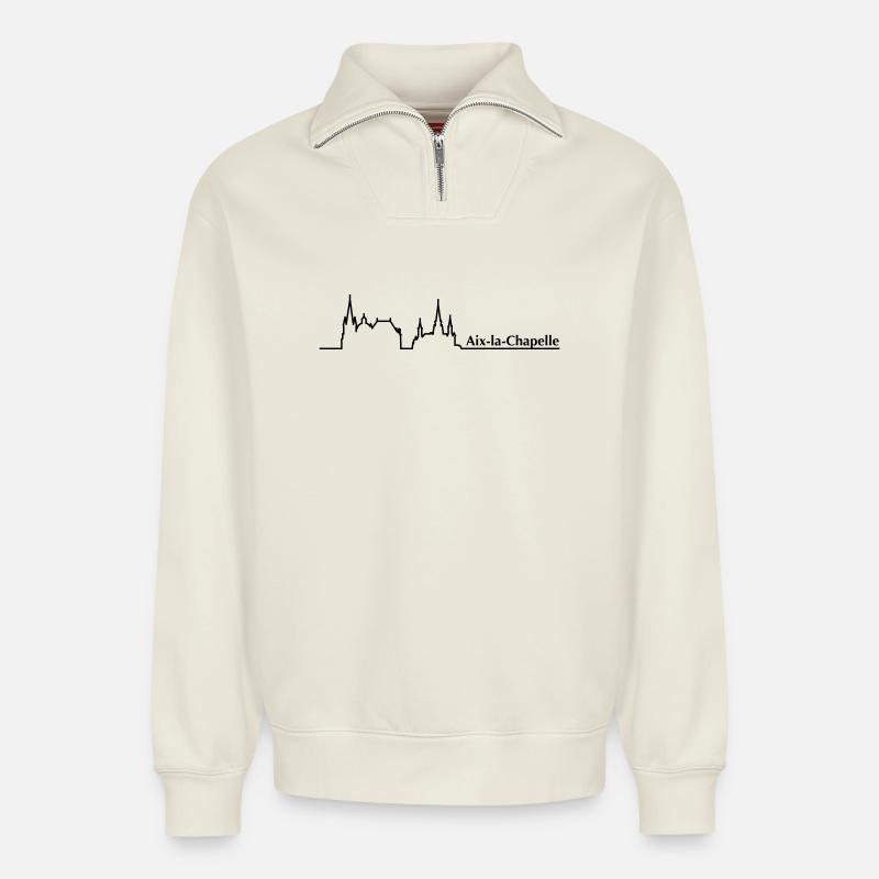 Aachen Skyline - Relaxed Unisex Organic Half Zip Sweatshirt – von SPREAD - Naturweiß