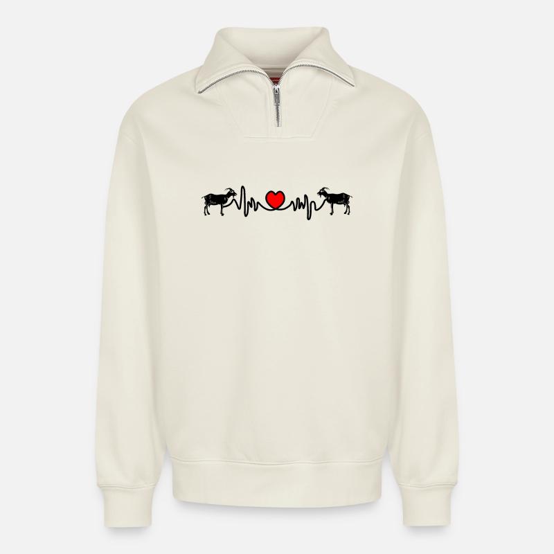 Goat Cardio - Relaxed Unisex Organic Half Zip Sweatshirt – by SPREAD - off white
