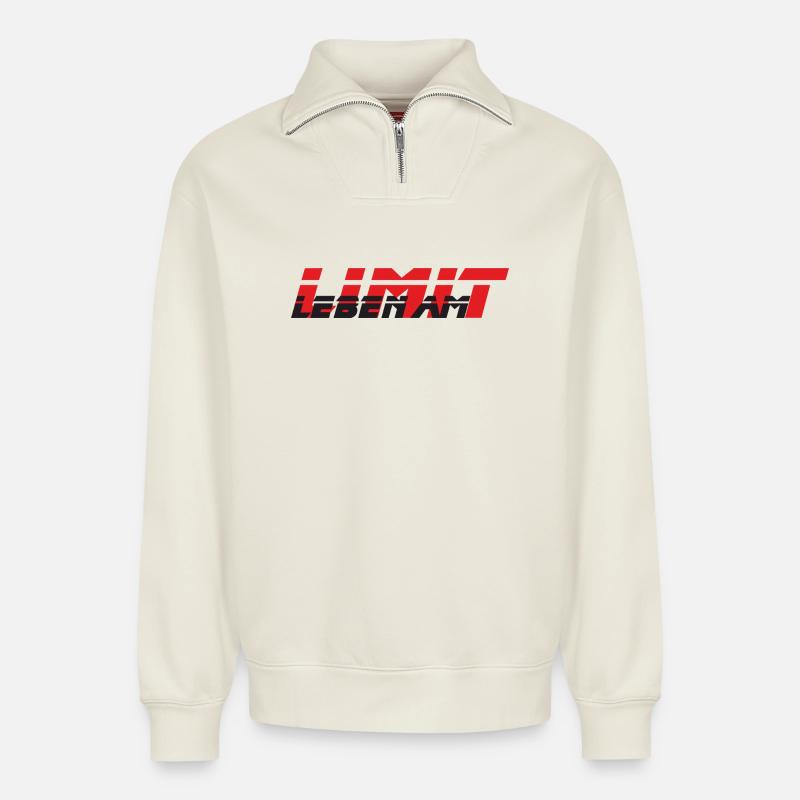 Leben am Limit - Relaxed Unisex Organic Half Zip Sweatshirt – von SPREAD - Naturweiß