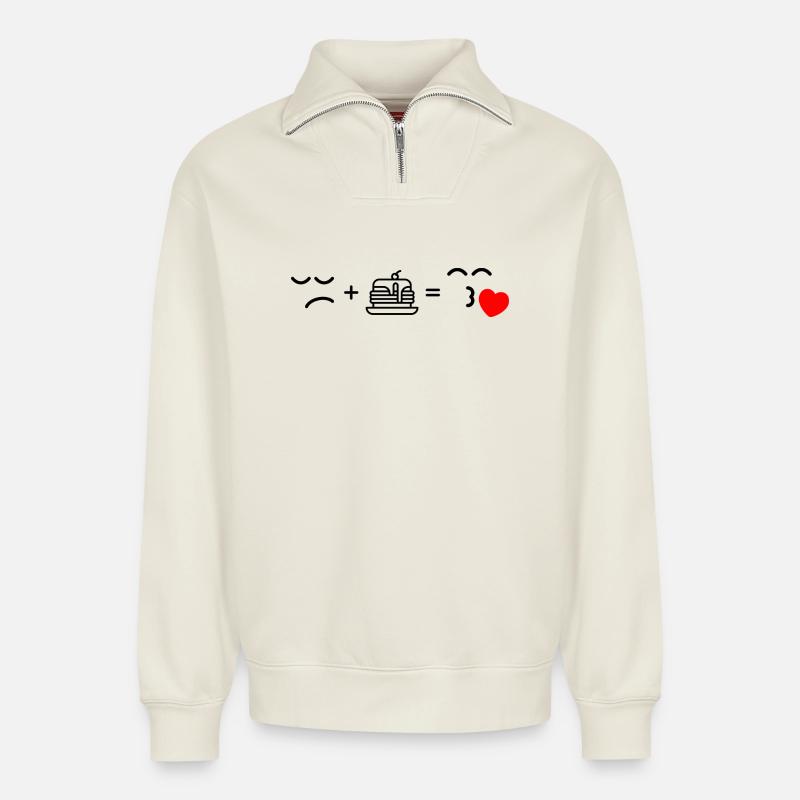 Purpurrote Herz-Silhouette - Relaxed Unisex Organic Half Zip Sweatshirt – von SPREAD - Naturweiß
