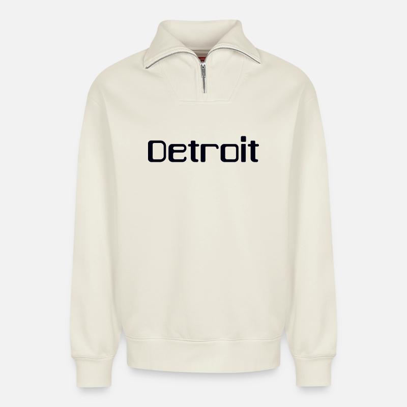 DETROIT - Relaxed Unisex Organic Half Zip Sweatshirt – by SPREAD - off white