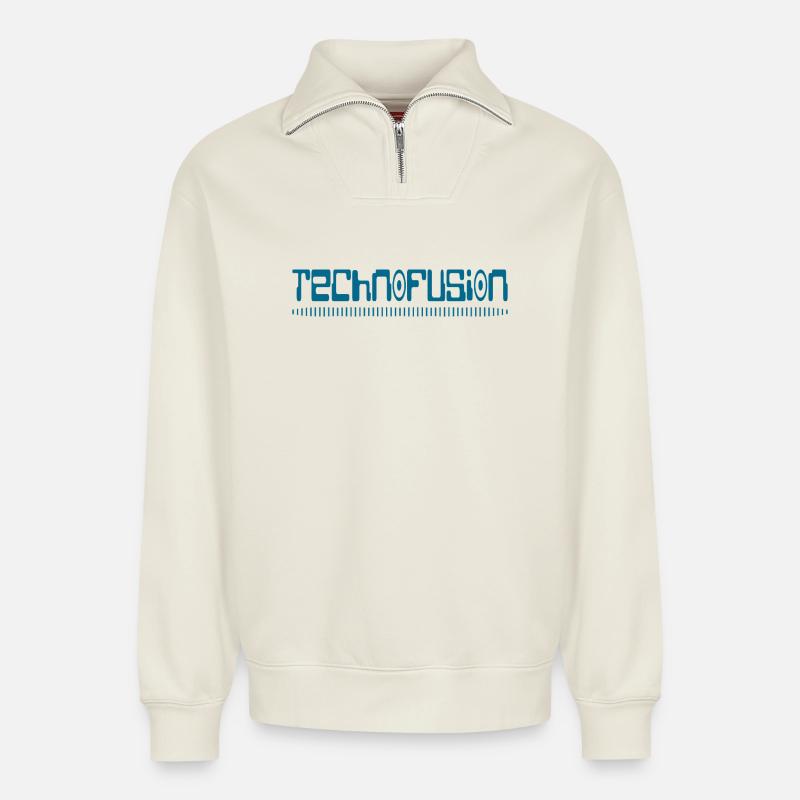 Techno Fusion - Relaxed Unisex Organic Half Zip Sweatshirt – von SPREAD - Naturweiß