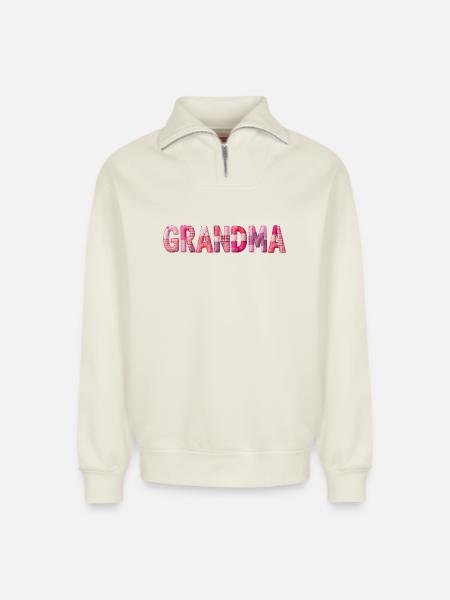Großmutter Pink Plaid Buchstaben Patchwork - Relaxed Unisex Organic Half Zip Sweatshirt – von SPREAD - Naturweiß