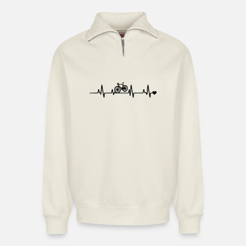 Fahrrad Herzschlag - Relaxed Unisex Organic Half Zip Sweatshirt – von SPREAD - Naturweiß