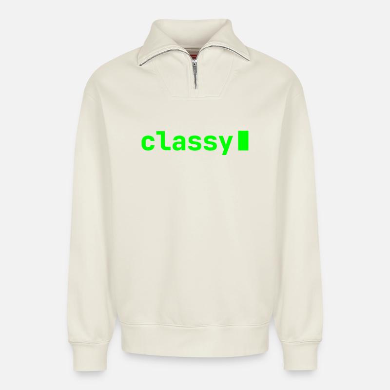 classy | Developer mood - Relaxed Unisex Organic Half Zip Sweatshirt – by SPREAD - off white