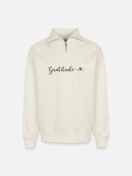 Dankbarkeit niedliches Design mit Herz - Relaxed Unisex Organic Half Zip Sweatshirt – von SPREAD - Naturweiß