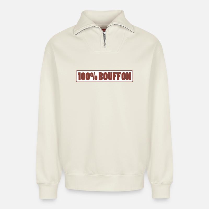 100% BOUFFON - Sweat unisexe décontracté en coton biologique à demi-zip – de SPREAD - blanc cassé