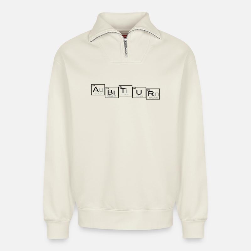 Abitur - Relaxed Unisex Organic Half Zip Sweatshirt – von SPREAD - Naturweiß