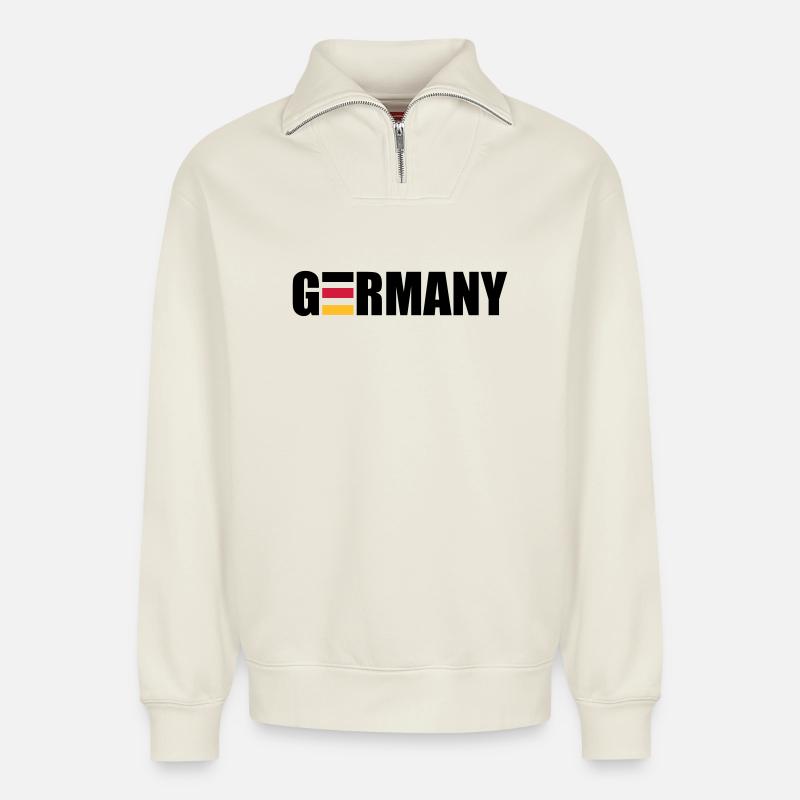 Germany | Deutschland | Flag | Flagge - Relaxed Unisex Organic Half Zip Sweatshirt – by SPREAD - off white