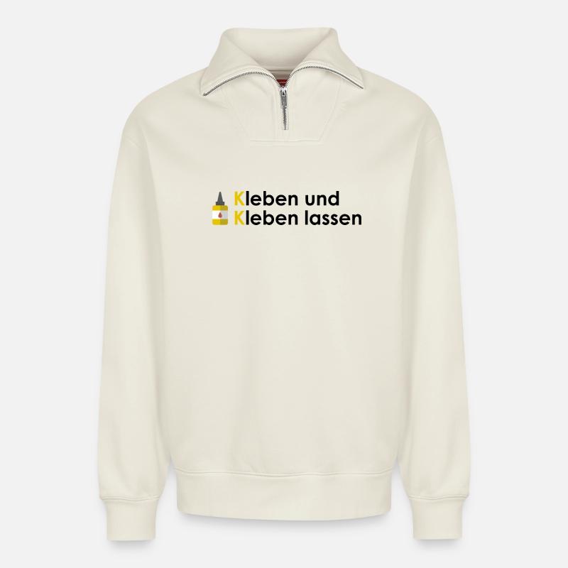 Kleben und Kleben lassen - Relaxed Unisex Organic Half Zip Sweatshirt – von SPREAD - Naturweiß