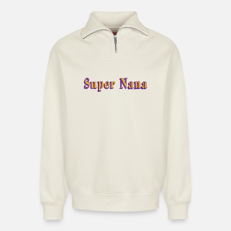 super nana - Sweat unisexe décontracté en coton biologique à demi-zip – de SPREAD - blanc cassé