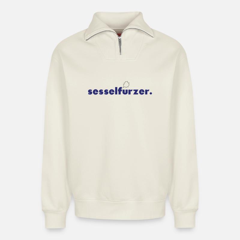 sesselfurzer. - Relaxed Unisex Organic Half Zip Sweatshirt – von SPREAD - Naturweiß