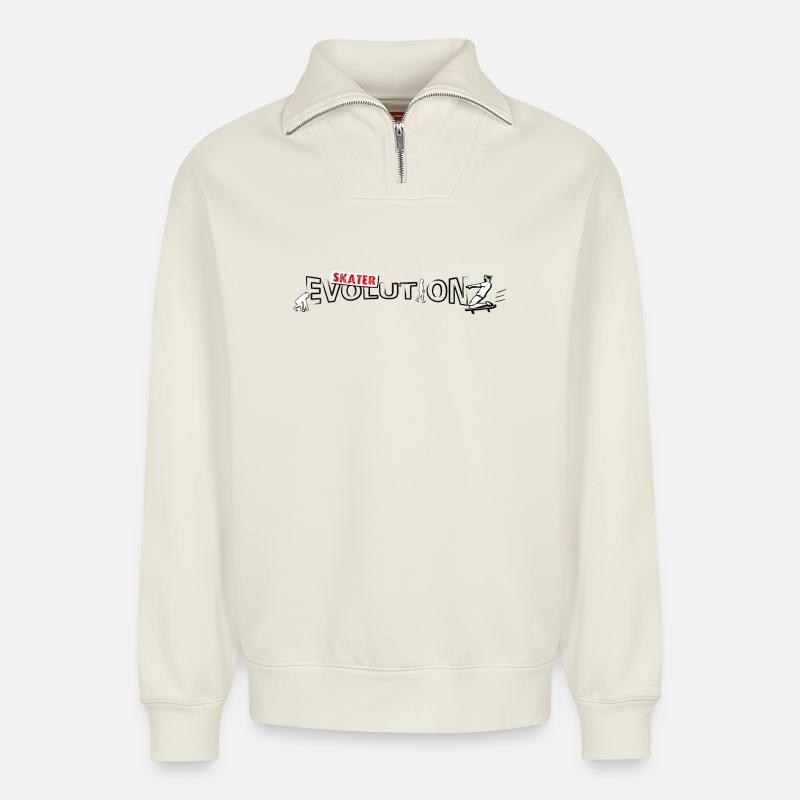 Skateboarder Design | Skate Evolution - Relaxed Unisex Organic Half Zip Sweatshirt – by SPREAD - off white