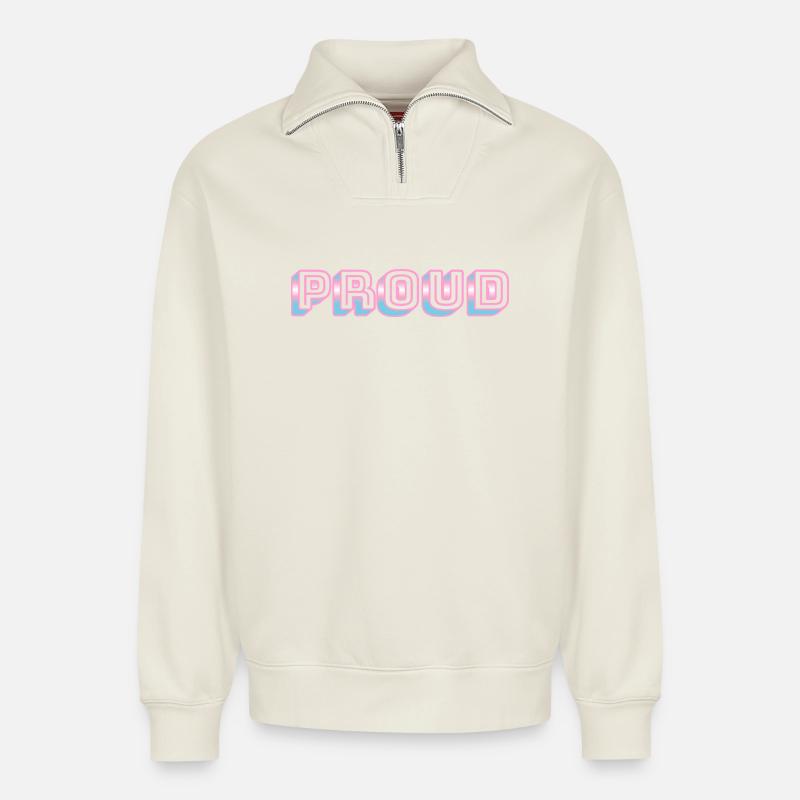 Trans Pride - Transgender-Flaggenfarben - Relaxed Unisex Organic Half Zip Sweatshirt – von SPREAD - Naturweiß