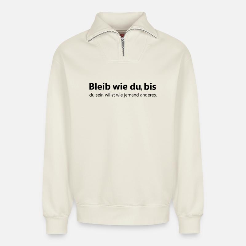 Restez comme vous - Sweat unisexe décontracté en coton biologique à demi-zip – de SPREAD - blanc cassé