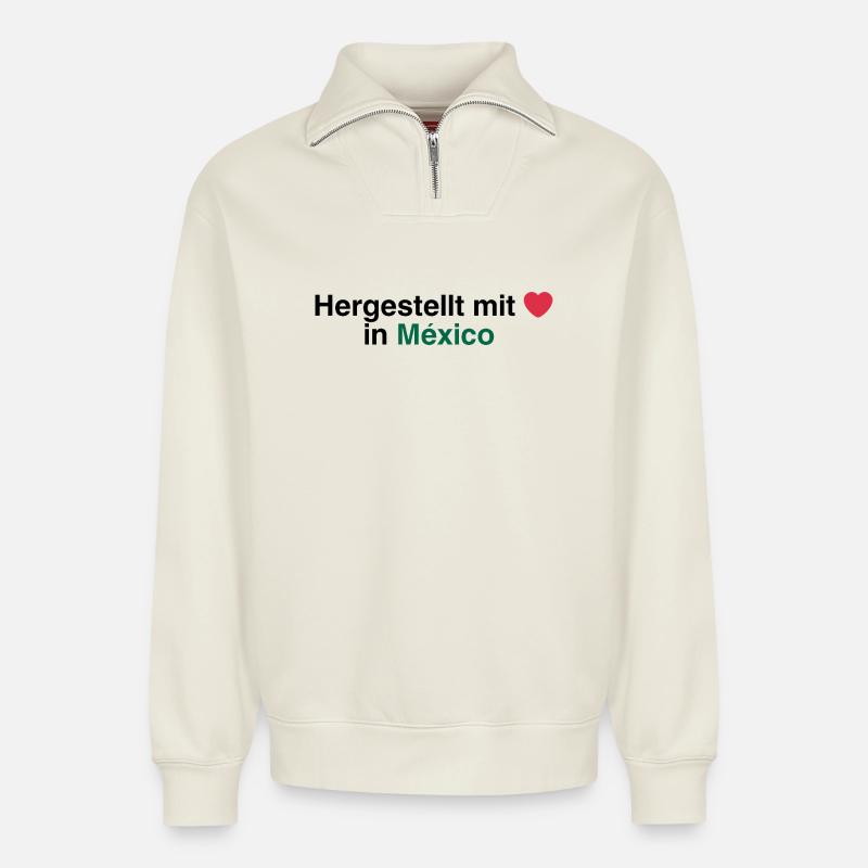 Hergestellt mit ❤️ in Mexiko - Relaxed Unisex Organic Half Zip Sweatshirt – von SPREAD - Naturweiß