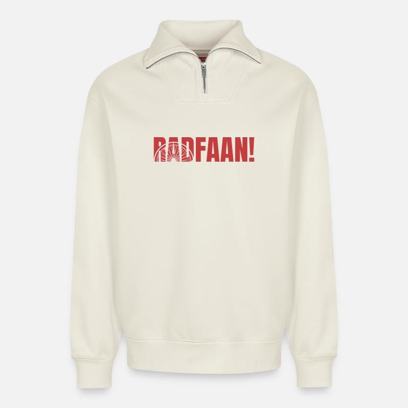 RADFAAN ! Cyclisme, vélo - Sweat unisexe décontracté en coton biologique à demi-zip – de SPREAD - blanc cassé