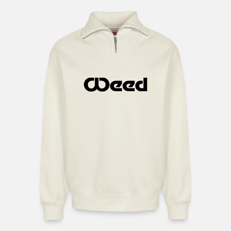 weed - Relaxed Unisex Organic Half Zip Sweatshirt – by SPREAD - off white