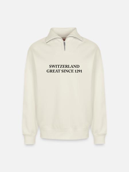 Switzerland Great Since 1291 - Relaxed Unisex Organic Half Zip Sweatshirt – by SPREAD - off white