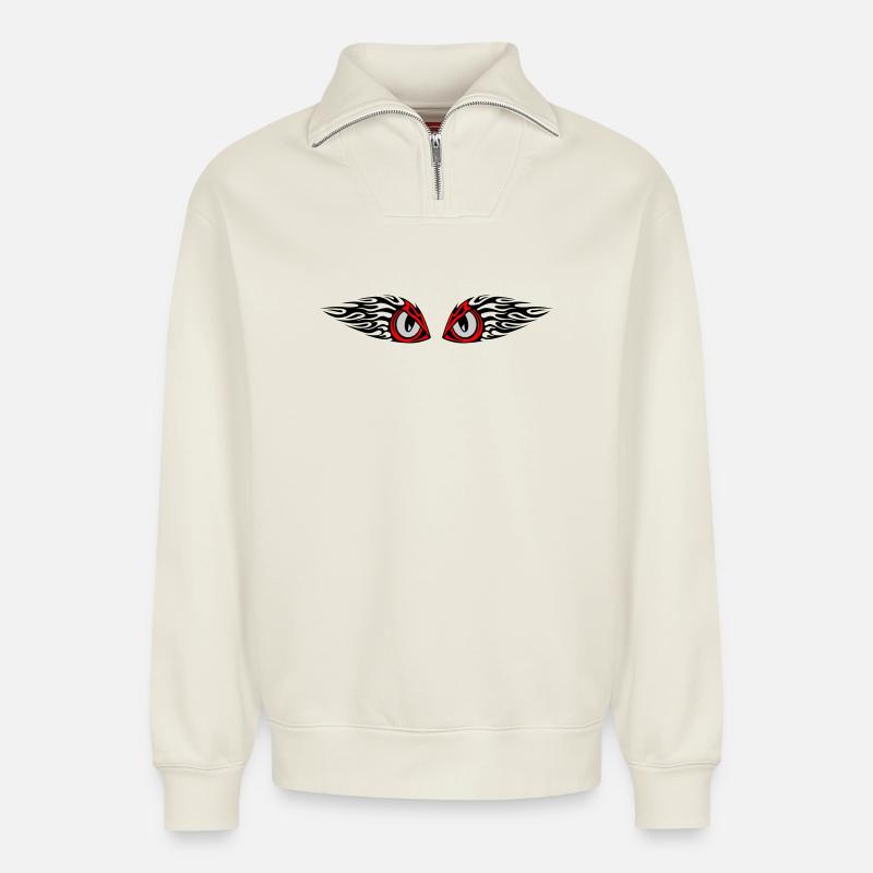 tribal eyes - Relaxed Unisex Organic Half Zip Sweatshirt – von SPREAD - Naturweiß