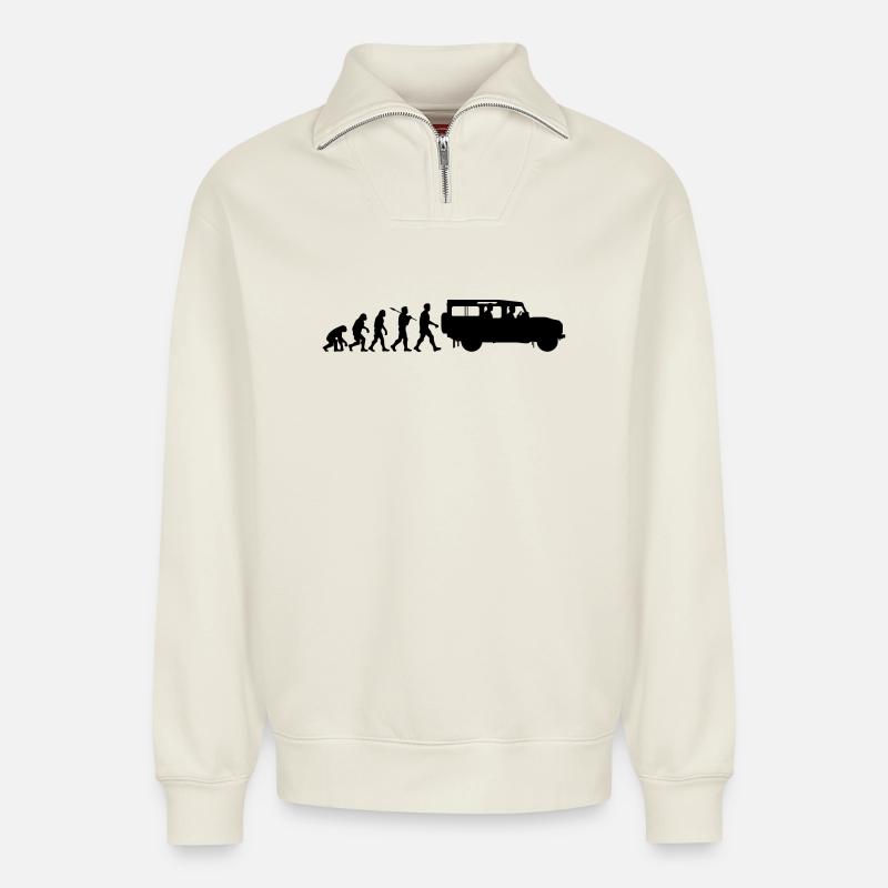 Defender 110 Evolution - Relaxed Unisex Organic Half Zip Sweatshirt – by SPREAD - off white
