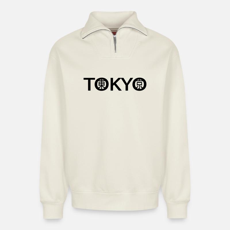 Tokyo - Sweat unisexe décontracté en coton biologique à demi-zip – de SPREAD - blanc cassé