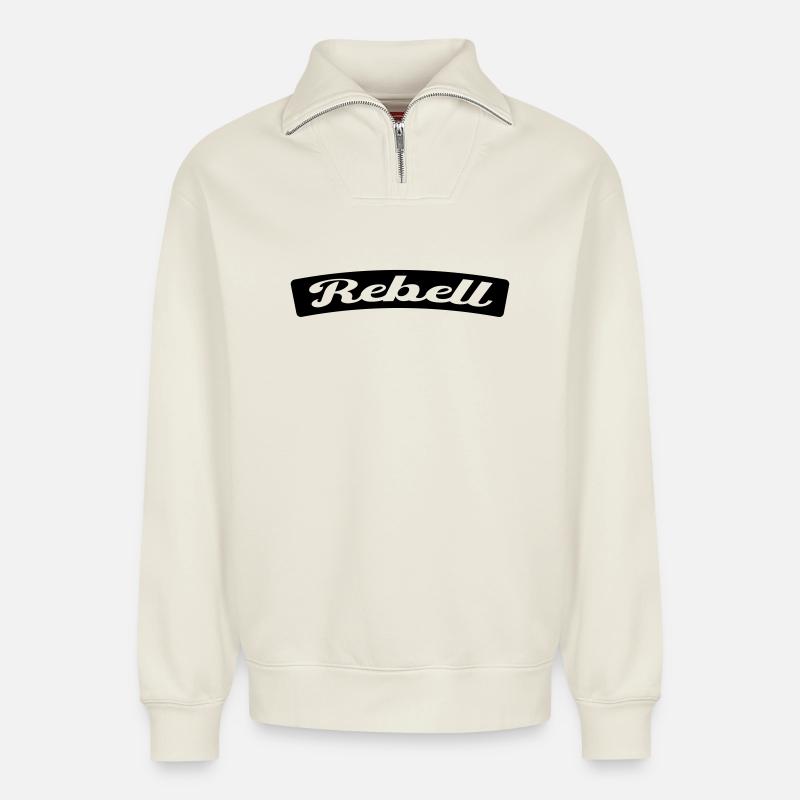 rebelle - Sweat unisexe décontracté en coton biologique à demi-zip – de SPREAD - blanc cassé