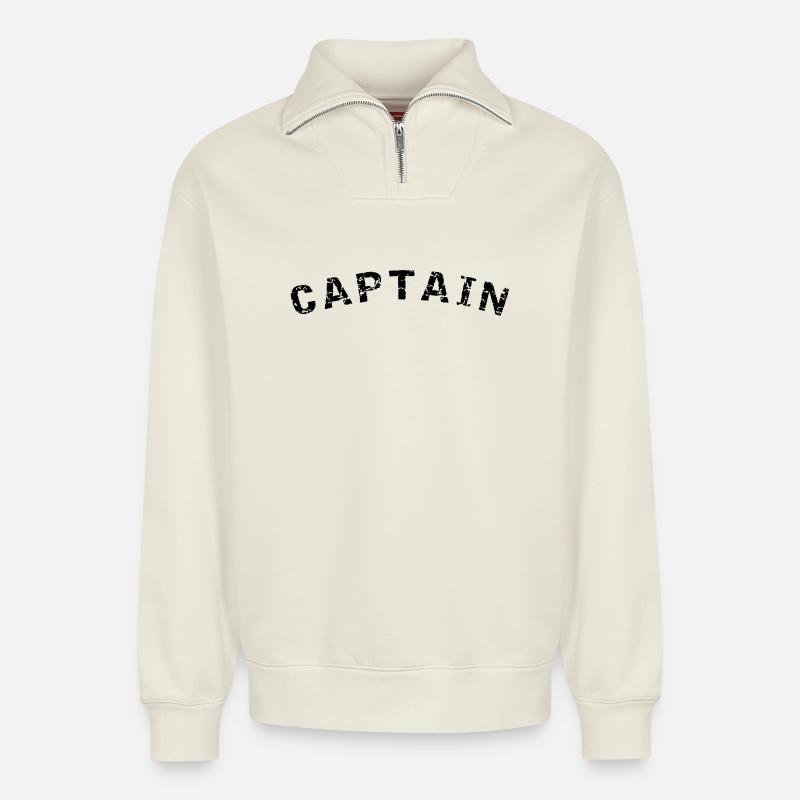 Conception de style capitaine - Sweat unisexe décontracté en coton biologique à demi-zip – de SPREAD - blanc cassé