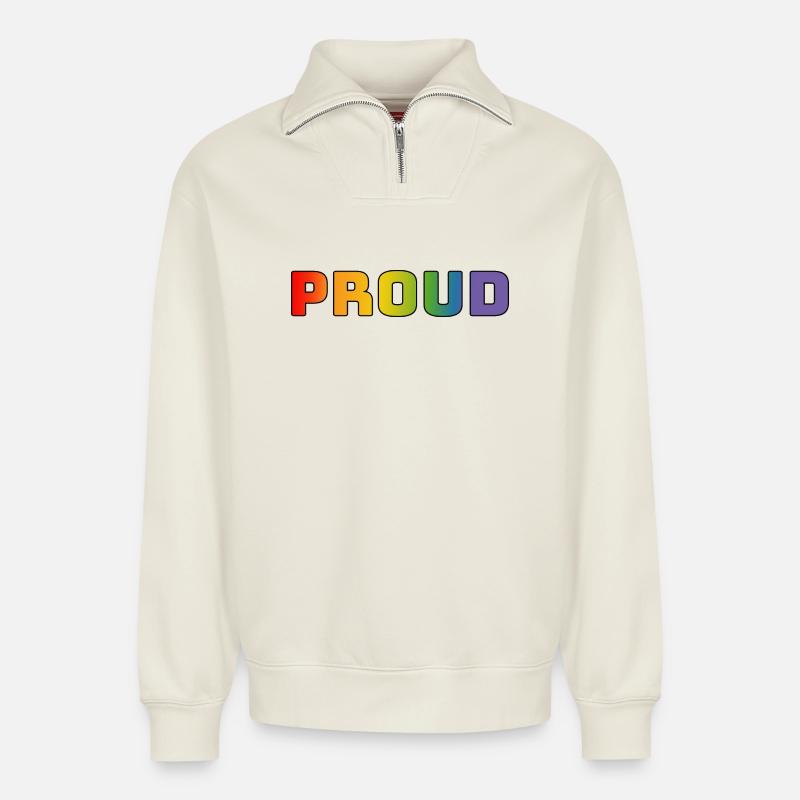 Regenbogen proud schwarz - Relaxed Unisex Organic Half Zip Sweatshirt – von SPREAD - Naturweiß
