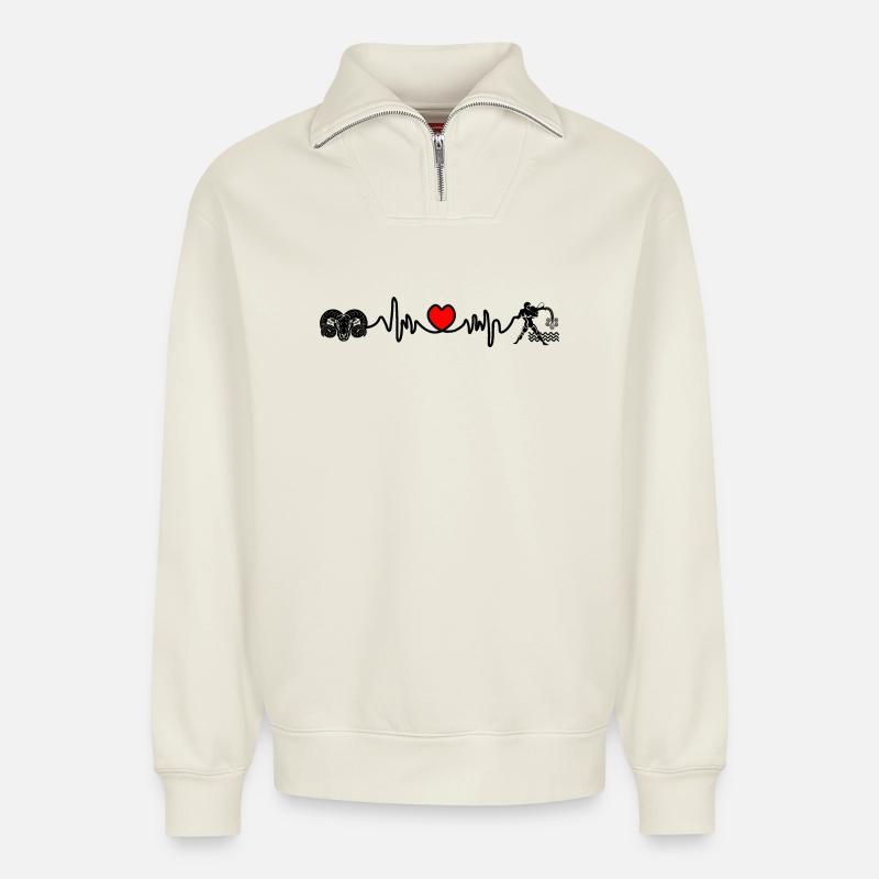 Herzfrequenz Cardio Widder Wassermann - Relaxed Unisex Organic Half Zip Sweatshirt – von SPREAD - Naturweiß