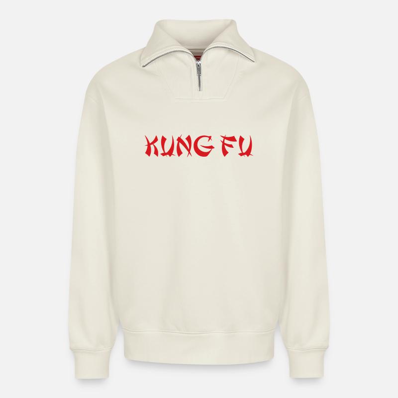 KUNG FU - Relaxed Unisex Organic Half Zip Sweatshirt – von SPREAD - Naturweiß