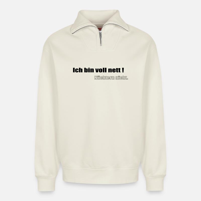 Vraiment sympa - Sweat unisexe décontracté en coton biologique à demi-zip – de SPREAD - blanc cassé