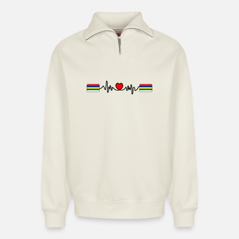Terschelling Pulse Logo – Island Style - Relaxed Unisex Organic Half Zip Sweatshirt – by SPREAD - off white